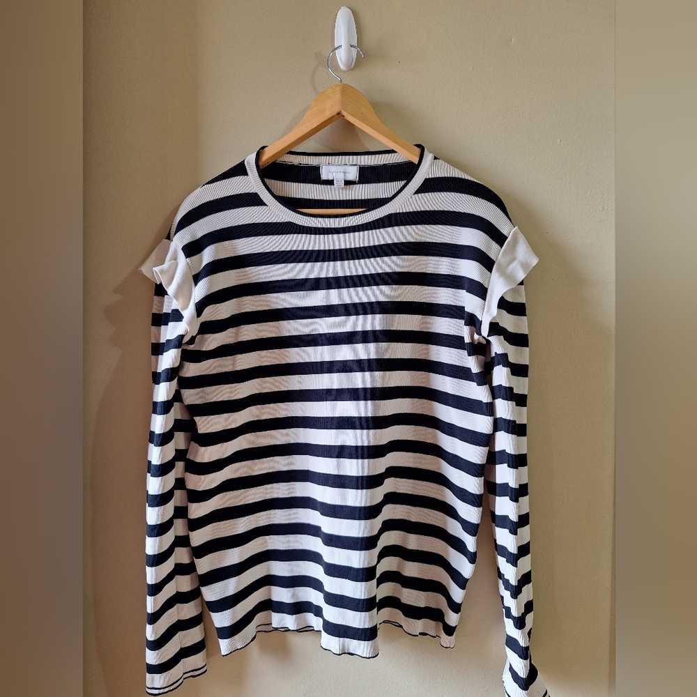 Blouse Black and Beige Long Sleeve Top Size M